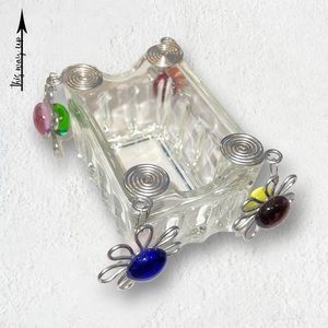 DARY REES Original Glass Sugar Packet Holder with Silver and Glass Cabochons